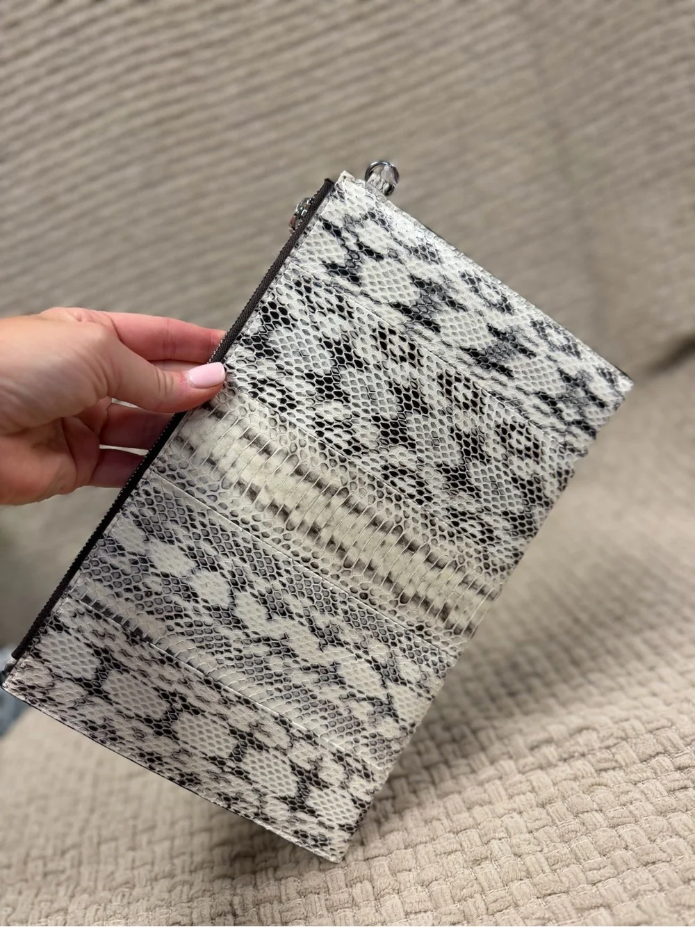 Michael Kors Snake-Print Wristlet Clutch in Cream and Brown